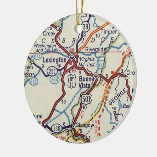 kaart voor Lexington VA Keramisch Ornament (Links)