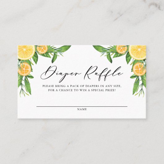 Kaart voor luiers en Sinaasappels Baby shower Plaatskaartje (Voorkant)