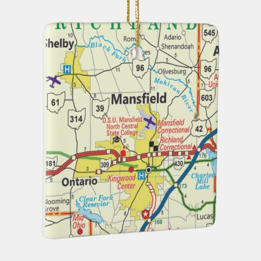 kaart voor Mansfield Ohio Keramisch Ornament (Rechts)