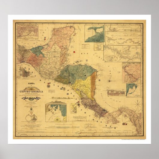 Kaart voor Midden-Amerika 1862 Poster (Voorkant)