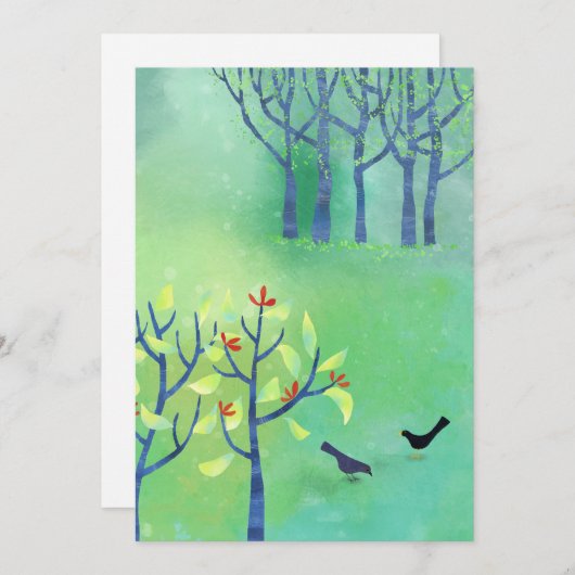 Kaart voor moderne groene landschapsvogels Forest (Voorkant / Achterkant)