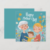 Kaart voor Moederdag voor drie generaties (Voorkant / Achterkant)