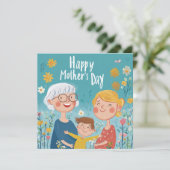 Kaart voor Moederdag voor drie generaties (Staand voorkant)