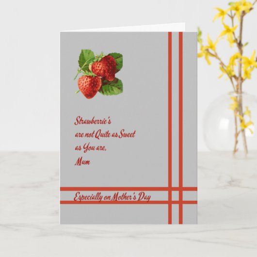 Kaart voor Moederdag, voor moeder met aardbeien (Gele Bloem)