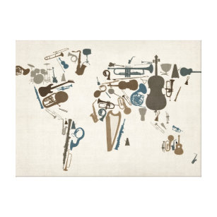 Kaart voor muziekinstrumenten van de wereld canvas afdruk