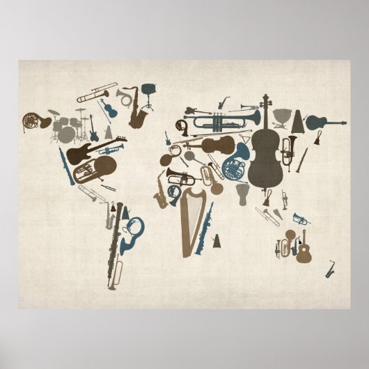Kaart voor muziekinstrumenten van de wereld poster (Voorkant)