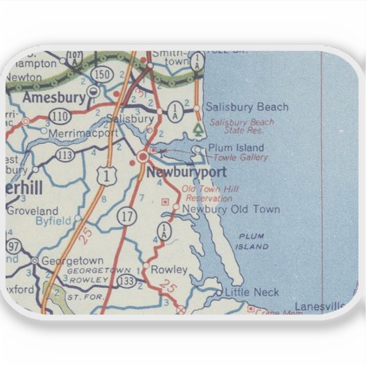  kaart voor Newburyport MA Sticker (Voorkant)