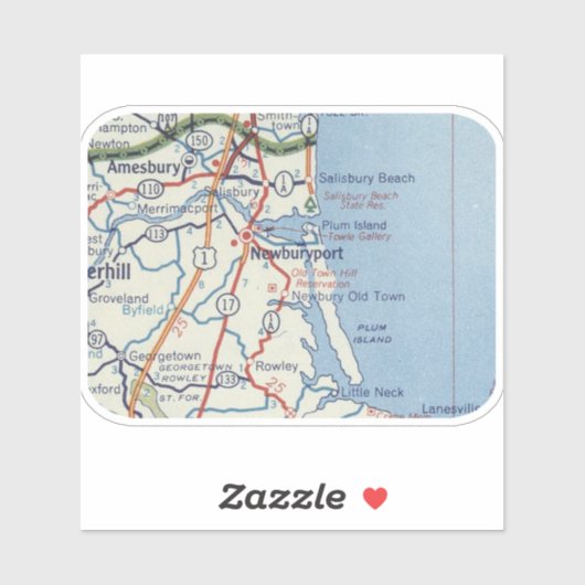  kaart voor Newburyport MA Sticker (Vel)