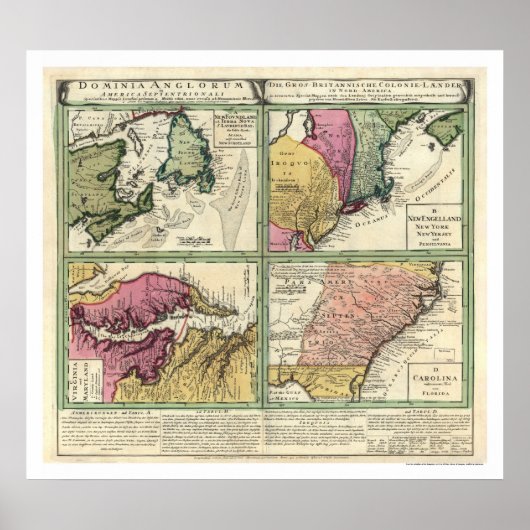 Kaart voor Newfoundland & East Coast 1760 Poster (Voorkant)