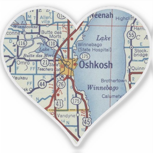  kaart voor Oshkosh WI Sticker (Voorkant)