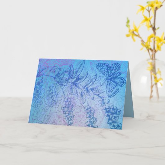 Kaart voor passieve blauwe vlinder en bessen (Gele Bloem)