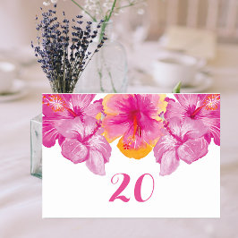 Kaart voor penseelttafel met Hibiscus Floral Weddi