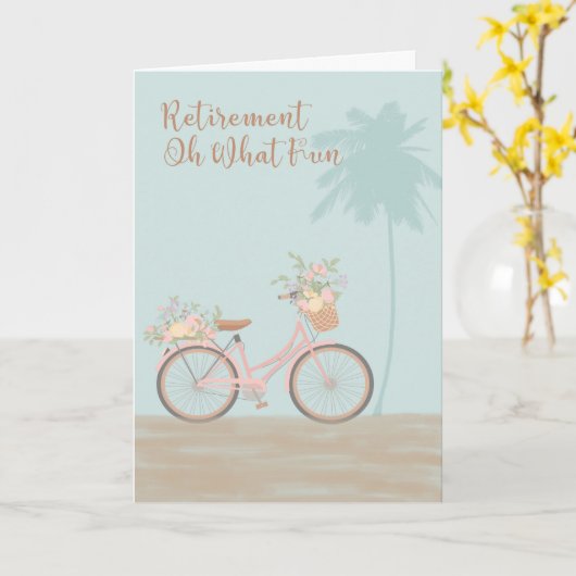Kaart voor pensionering "Oh What Fun" met fiets (Gele Bloem)