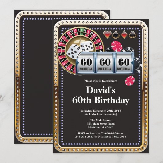 Kaart voor pokerspelen Casino Birthday uitnodiging (Voorkant / Achterkant)