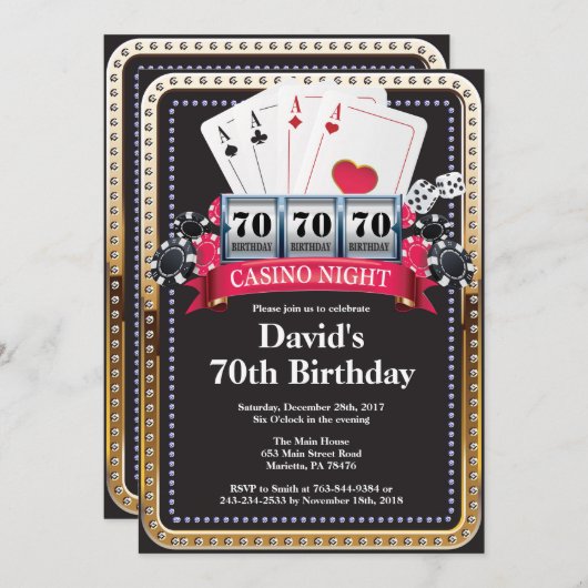 Kaart voor pokerspelen Casino Birthday uitnodiging (Voorkant / Achterkant)