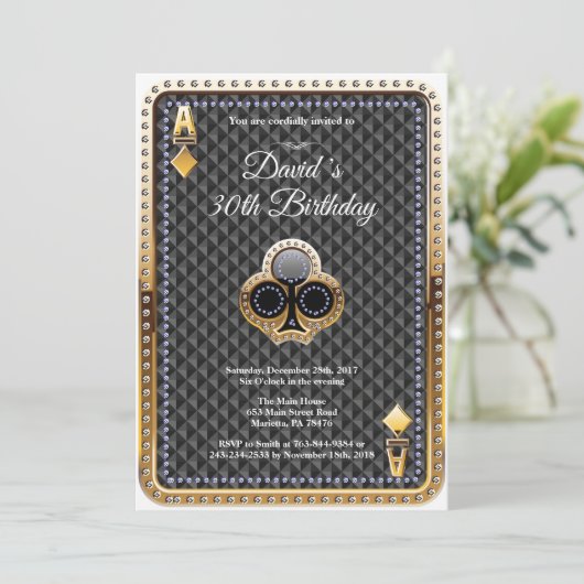 Kaart voor pokerspelen Casino Birthday uitnodiging (Staand voorkant)