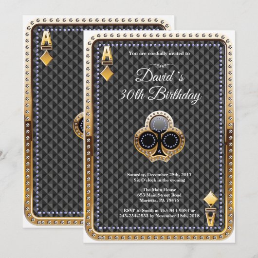 Kaart voor pokerspelen Casino Birthday uitnodiging (Voorkant / Achterkant)