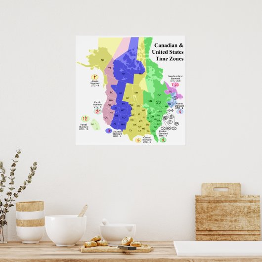 Kaart voor politieke tijdzones in Canada en de Ver Poster (Keuken)