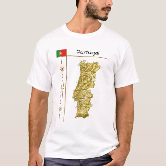 Kaart voor Portugal + vlag + titel T-shirt (Voorkant)