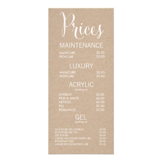 Kaart voor rackkaarten in het menu Prijs voor zake (Voorkant)
