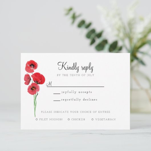 kaart voor reactie met rode klaprozen (Staand voorkant)