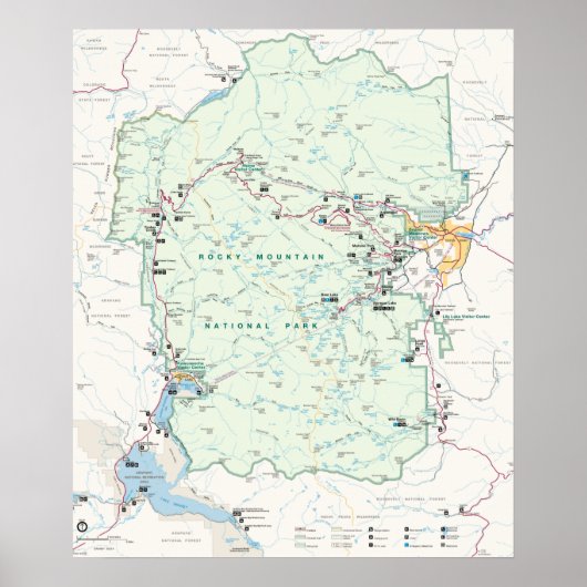  kaart voor Rocky Mountain NP Poster (Voorkant)