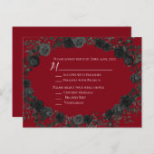 Kaart voor rood en zwart Roos Gothic Wedding Reply (Voorkant / Achterkant)