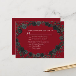 Kaart voor rood en zwart Roos Gothic Wedding Reply