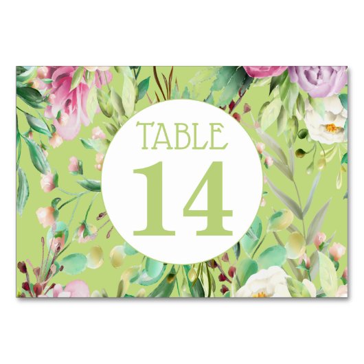 Kaart voor roze en groene Floral Wedding Table Num (Voorkant)
