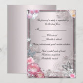 Kaart voor roze Floral- en vlinderreactie (Voorkant / Achterkant)