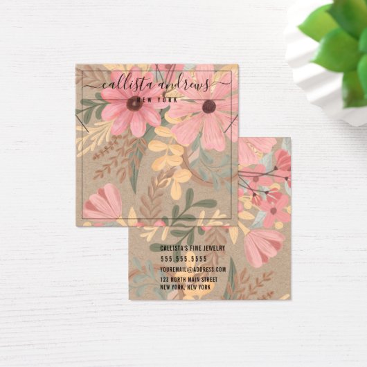 Kaart voor roze Floral Kraft Cursive Ketting Displ (Bureau)