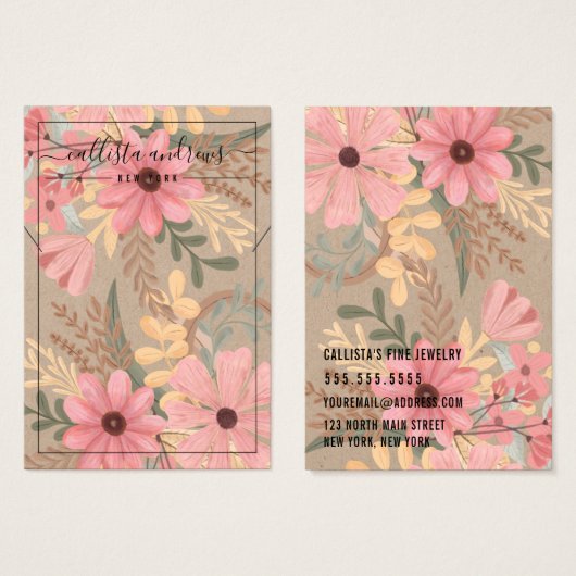 Kaart voor roze Floral Kraft Cursive Ketting Displ (Voorkant /achterkant)