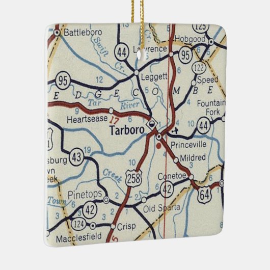  kaart voor Tarboro NC Keramisch Ornament (Rechts)