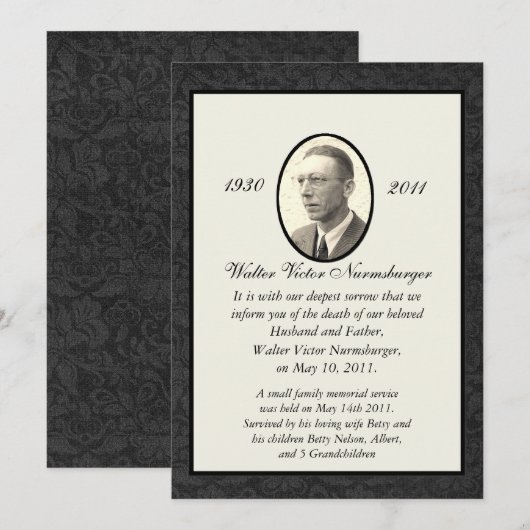 Kaart voor traditionele bekendmaking van doodvonni (Voorkant / Achterkant)