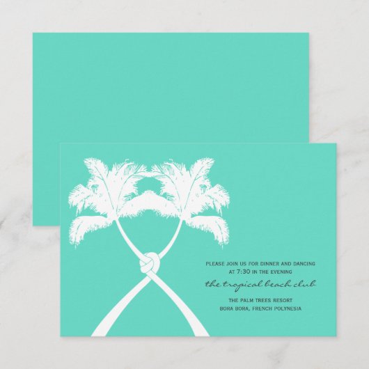 Kaart voor Tropische bruiloft met gekonfde palmbom (Voorkant / Achterkant)