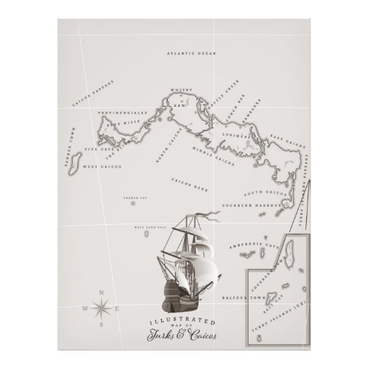 Kaart voor Turken en Caicos Foto Afdruk (Voorkant)