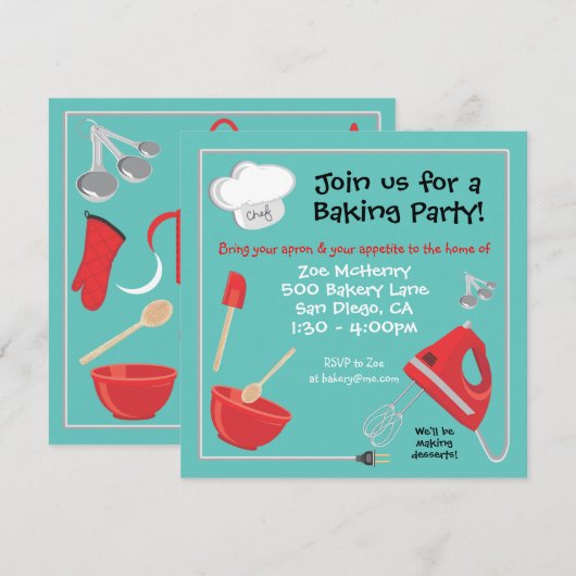 Kaart voor uitnodiging voor bakken of bakkerijen (Voorkant / Achterkant)