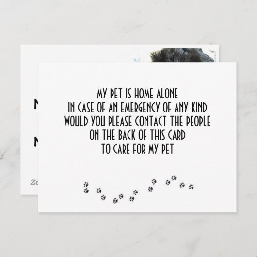 KAART VOOR "UW PET" IN HOESJE U HEBT EEN NOODZAAK (Voorkant / Achterkant)