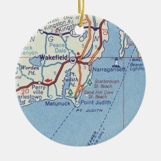  kaart voor Wakefield RI Keramisch Ornament (Voorkant)