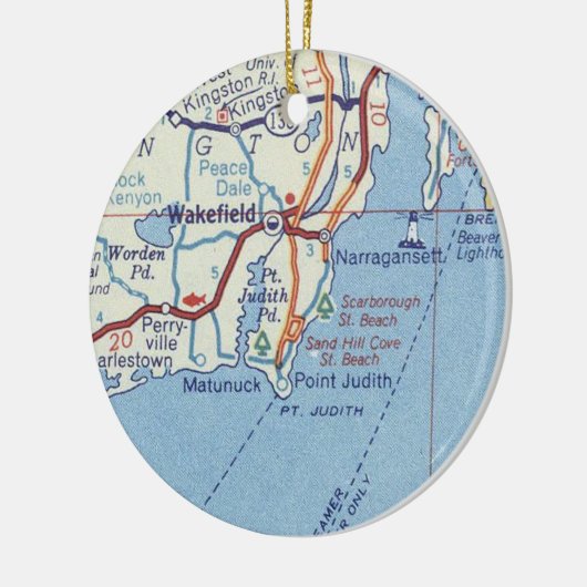  kaart voor Wakefield RI Keramisch Ornament (Links)