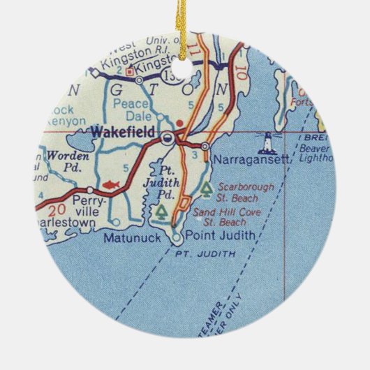  kaart voor Wakefield RI Keramisch Ornament (Achterkant)