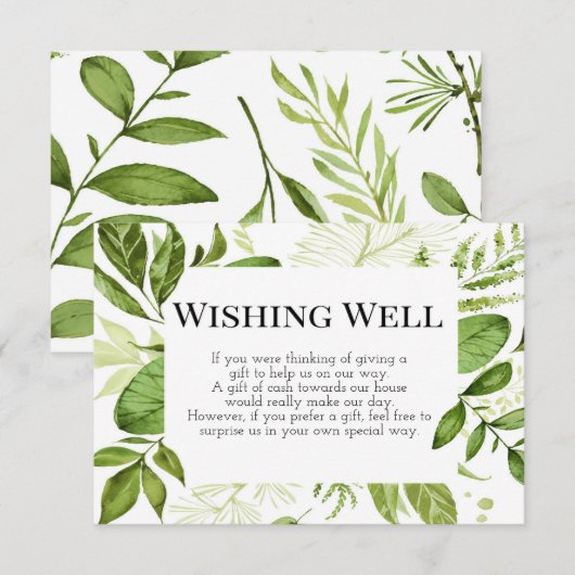 Kaart voor wisputjes, Greenery Wedding Card, Green (Voorkant / Achterkant)