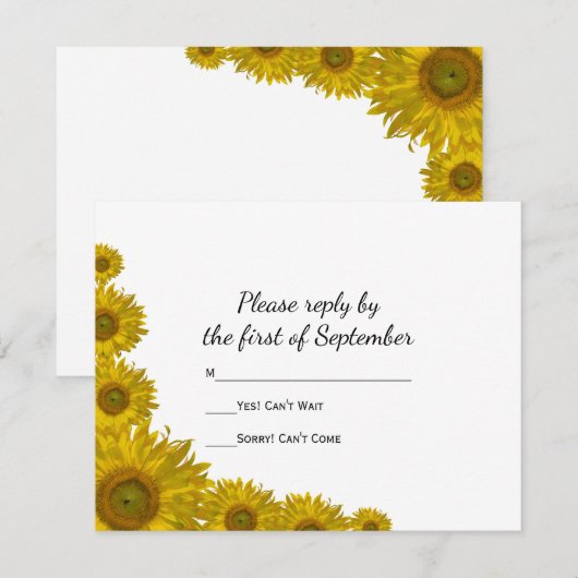 Kaart voor Yellow Sunflower Edge Wedding RSVP Resp (Voorkant / Achterkant)