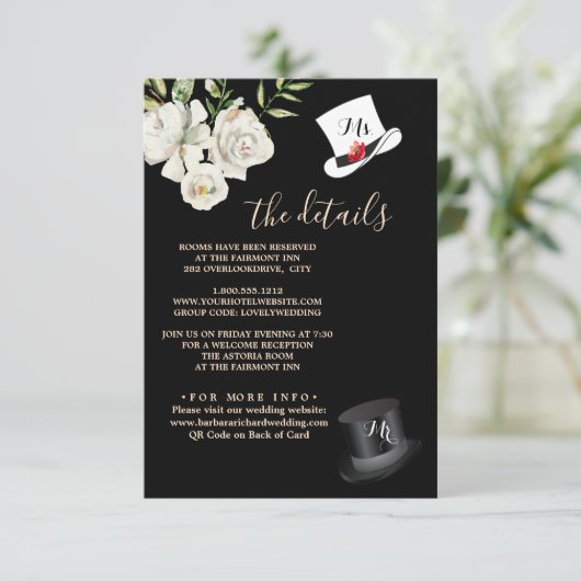 Kaart voor zwarte en witte bruiloft - QR-behuizing (Staand voorkant)