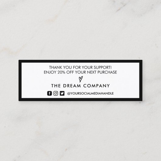 Kaart voor zwarte en witte korting mini visitekaartje (Achterkant)