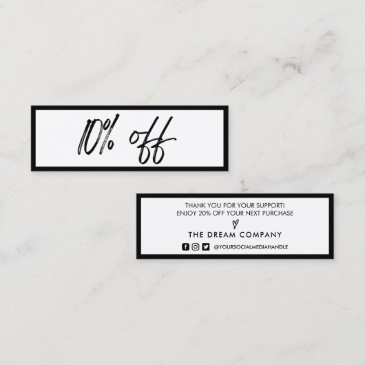 Kaart voor zwarte en witte korting mini visitekaartje (Voorkant / Achterkant)