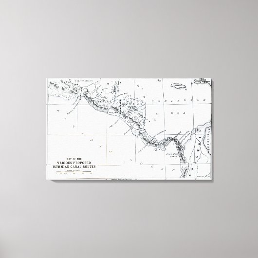 Kaart Voorgestelde Isthmian Canal Routes Canvas Afdruk (Voorkant)