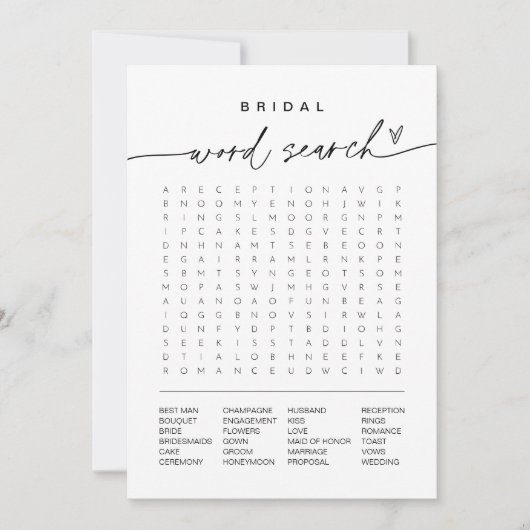 Kaart Vrijgezellenfeest Word Search Game (Voorkant)