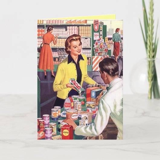 Kaart w / Happy Lady bij het uitchecken supermarkt (Voorkant)