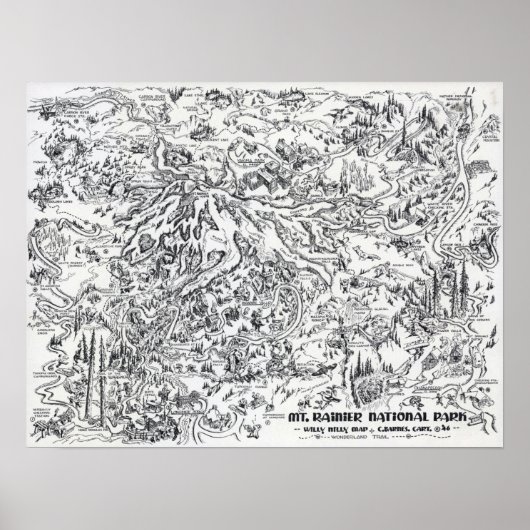 kaart waarop Rainier Pictorial Travel wordt gemon Poster (Voorkant)